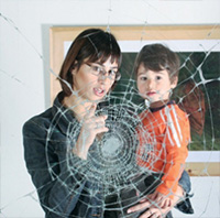 child by glass